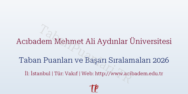 Acıbadem Mehmet Ali Aydınlar Üniversitesi Taban Puanları ve Başarı Sıralamaları 2026