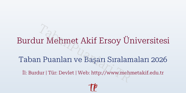 Burdur Mehmet Akif Ersoy Üniversitesi Taban Puanları ve Başarı Sıralamaları 2026