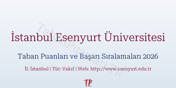 İstanbul Esenyurt Üniversitesi Taban Puanları ve Başarı Sıralamaları 2026